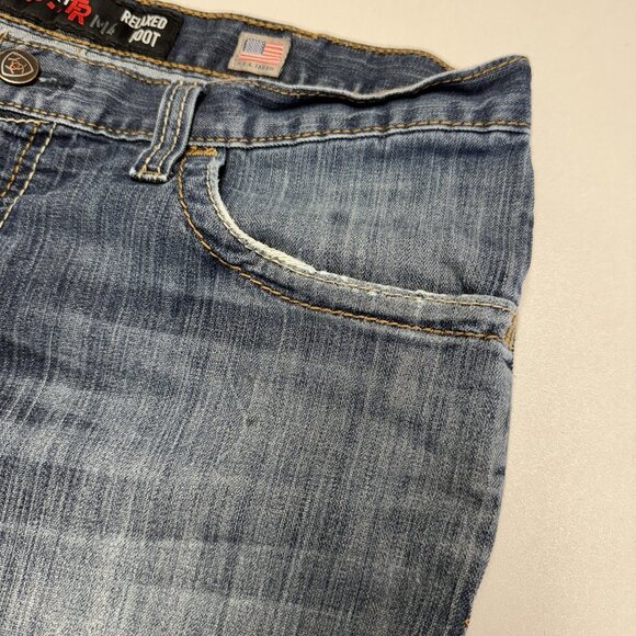 Ariat M4 FR Relaxed Boot Cut Jeans Mens 36x30 Blue Workwear Western Cowboy - Picture 3 of 16